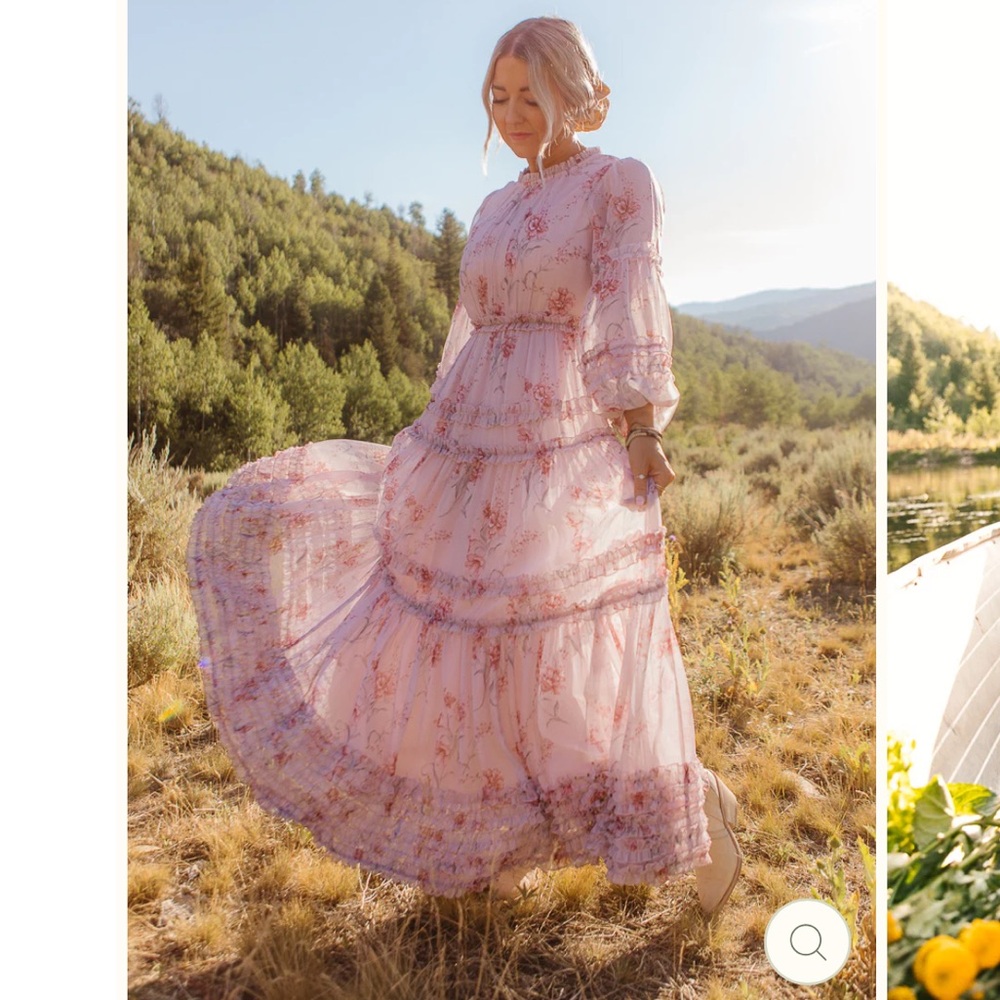 Ivy City Co Pink and Purple Ruffled Tiered Long Sleeve Dress